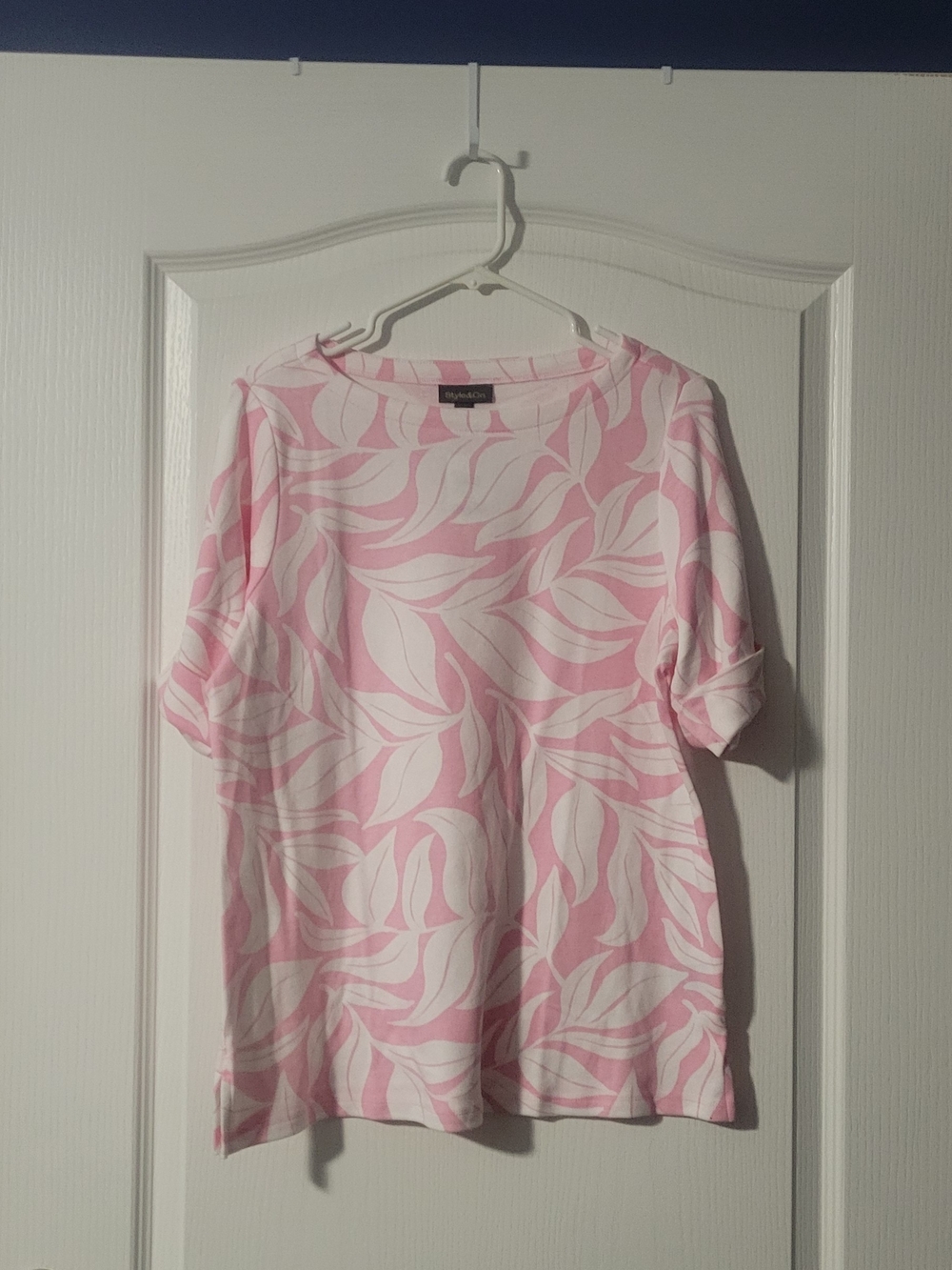 Style & Co. Pink and White Leaf-Print Women’s Top